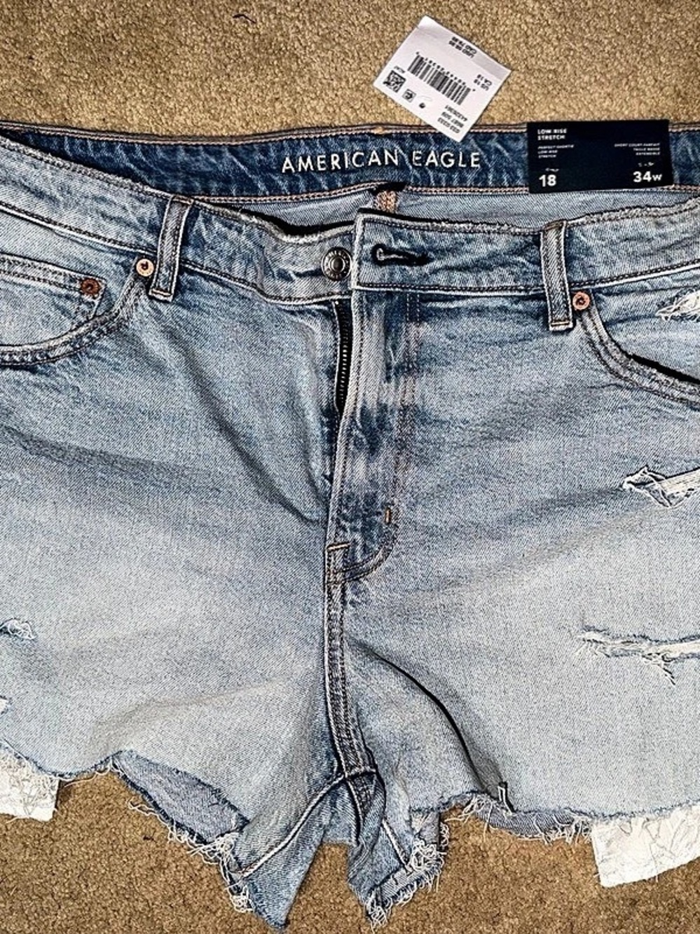 American Eagle Stretch Low-Rise Perfect Shortie Jean Shorts Blue - Size 18